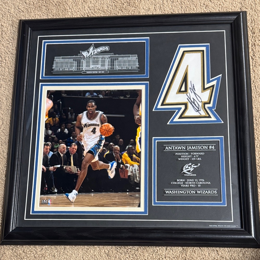 Antawn Jamison Autographed Wizards Wall Frame